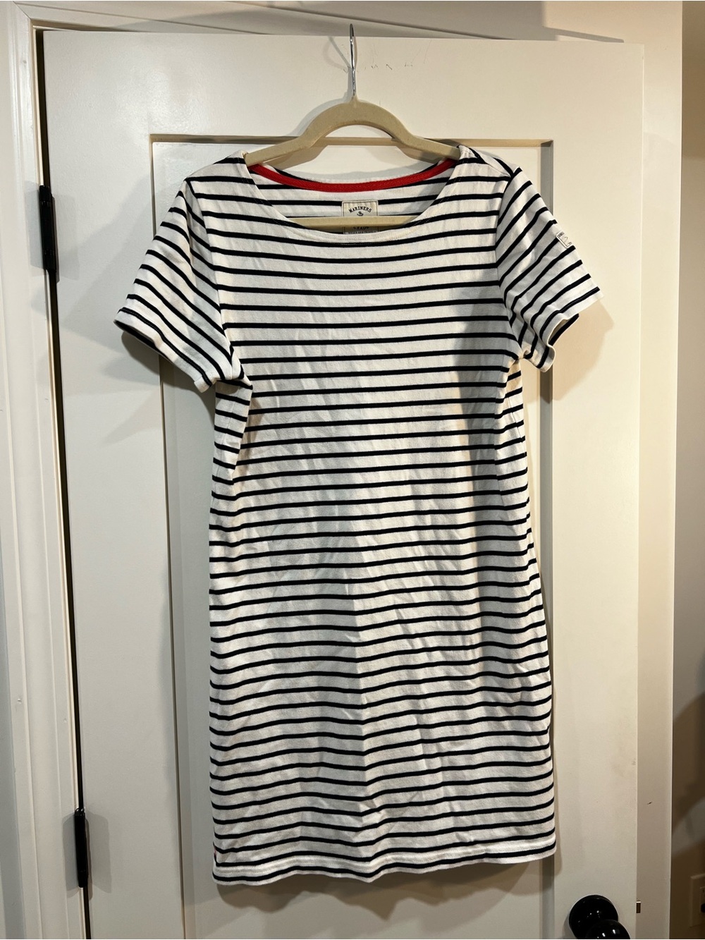 Joules White and Black Striped Short-Sleeve Shift Dress